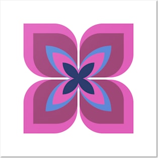 Modern Bold Stylized Flower in bold and vibrant hot pink, magenta and cobalt blue Posters and Art